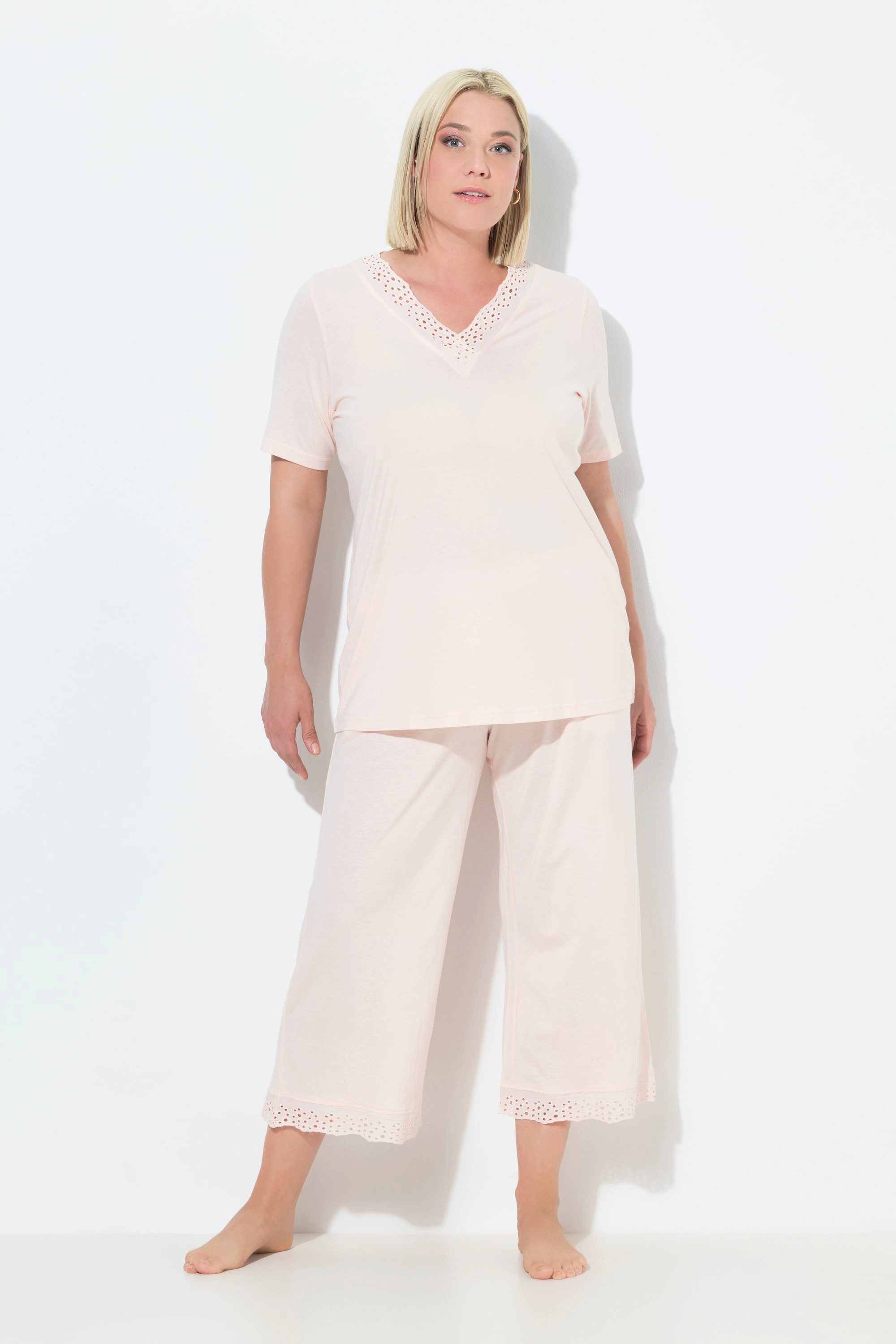 Ulla Popken Pyjama Pyjama Lochstickerei Halbarm günstig online kaufen