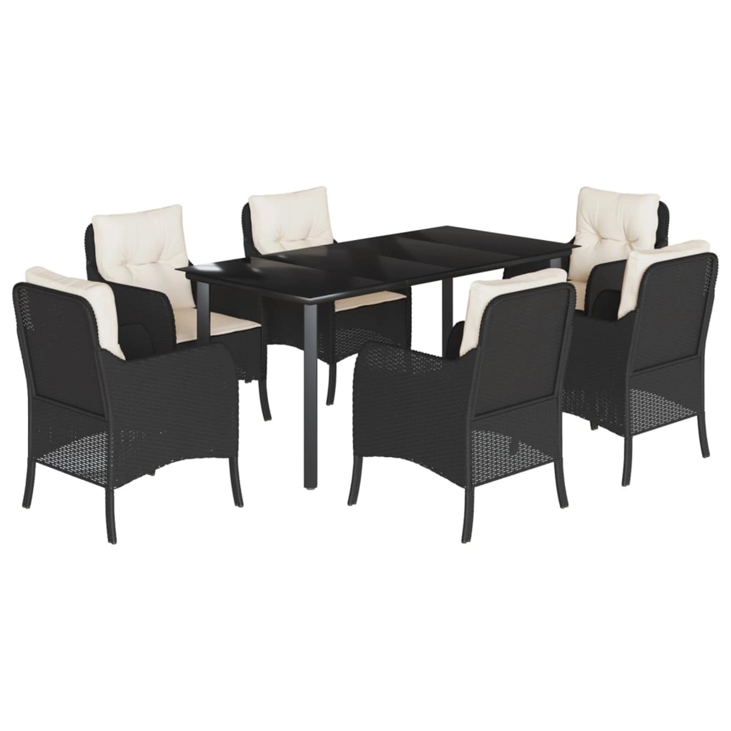 vidaXL 7-Tlg Garten-Essgruppe mit Kissen Schwarz Poly Rattan 3211917 günstig online kaufen
