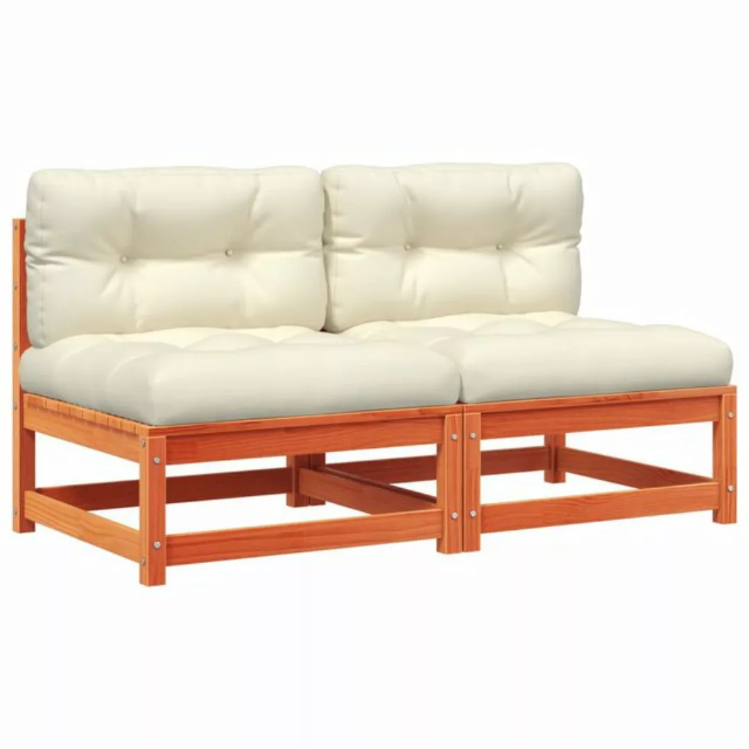 vidaXL Sofa, Gartensofas ohne Armlehnen mit Kissen 2 Stk. Wachsbraun Holz günstig online kaufen