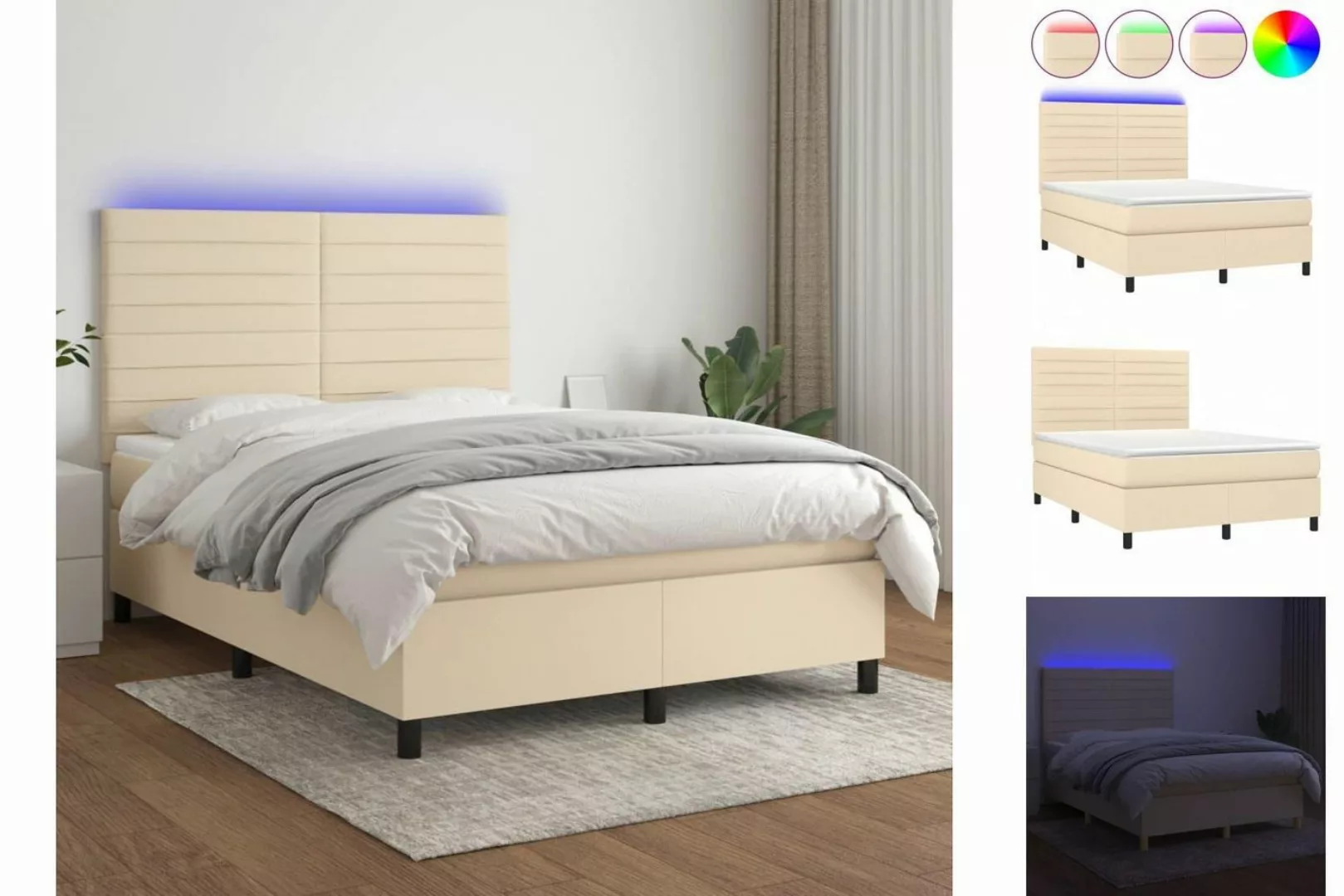 vidaXL Boxspringbett Bett Boxspringbett mit Matratze & LED Stoff (140 x 200 günstig online kaufen