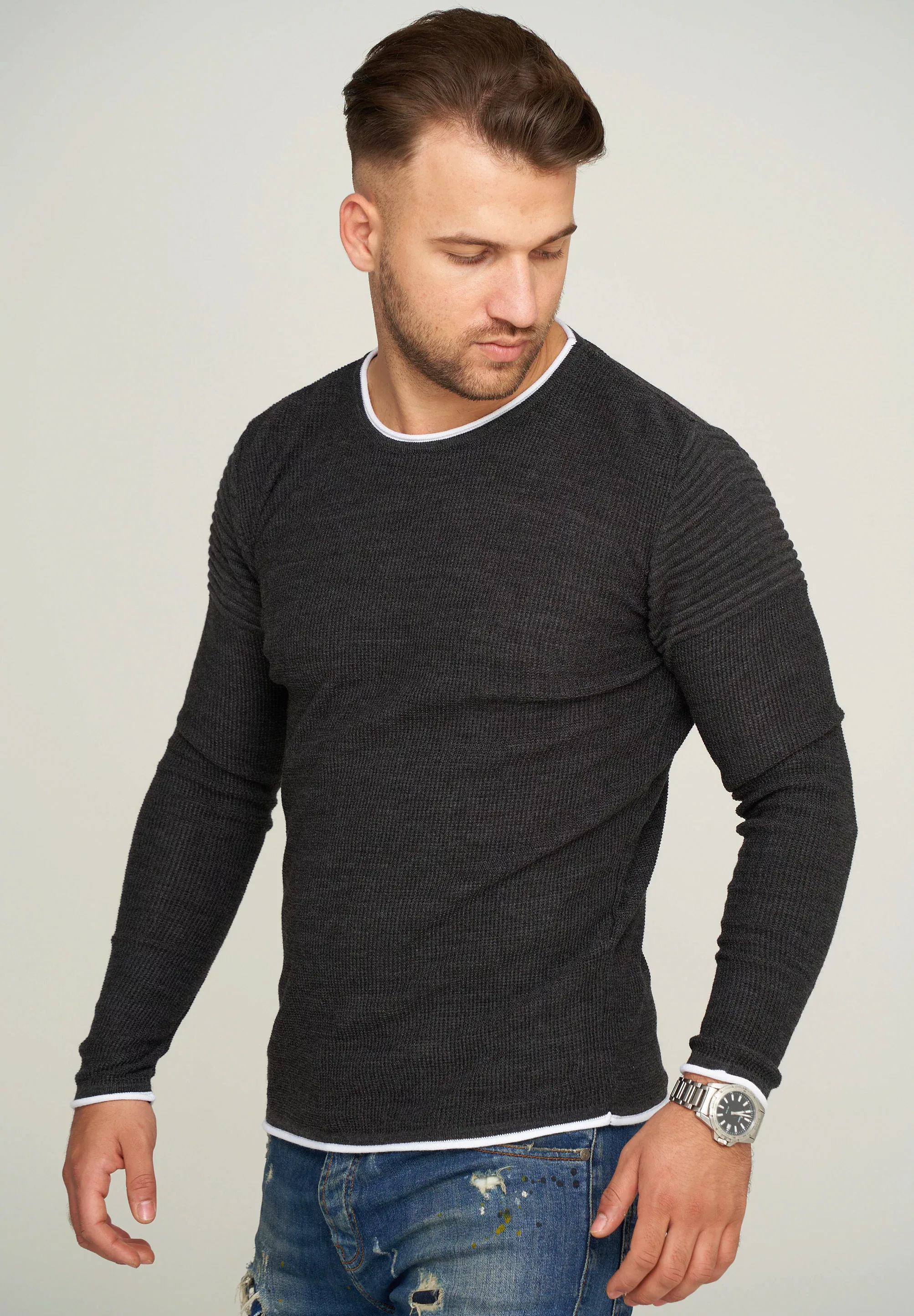 behype Strickpullover "MKLAYER57", in trendiger Layer-Optik günstig online kaufen