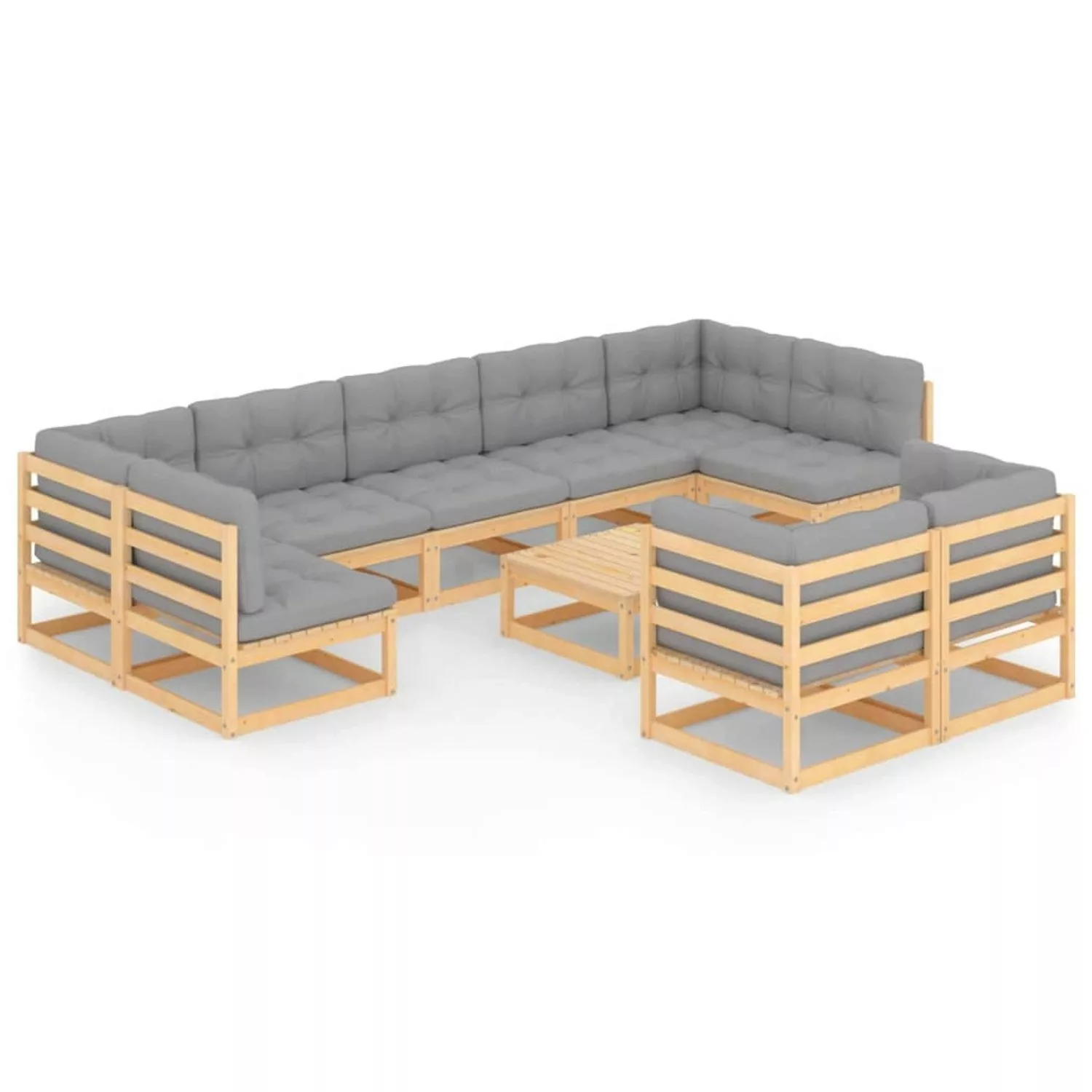 10-tlg. Garten-lounge-set Mit Kissen Massivholz Kiefer günstig online kaufen