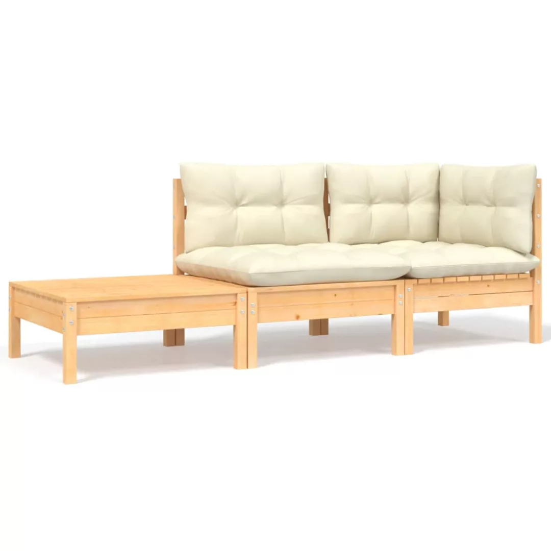 3-tlg. Garten-lounge-set Mit Creme Kissen Massivholz Kiefer günstig online kaufen