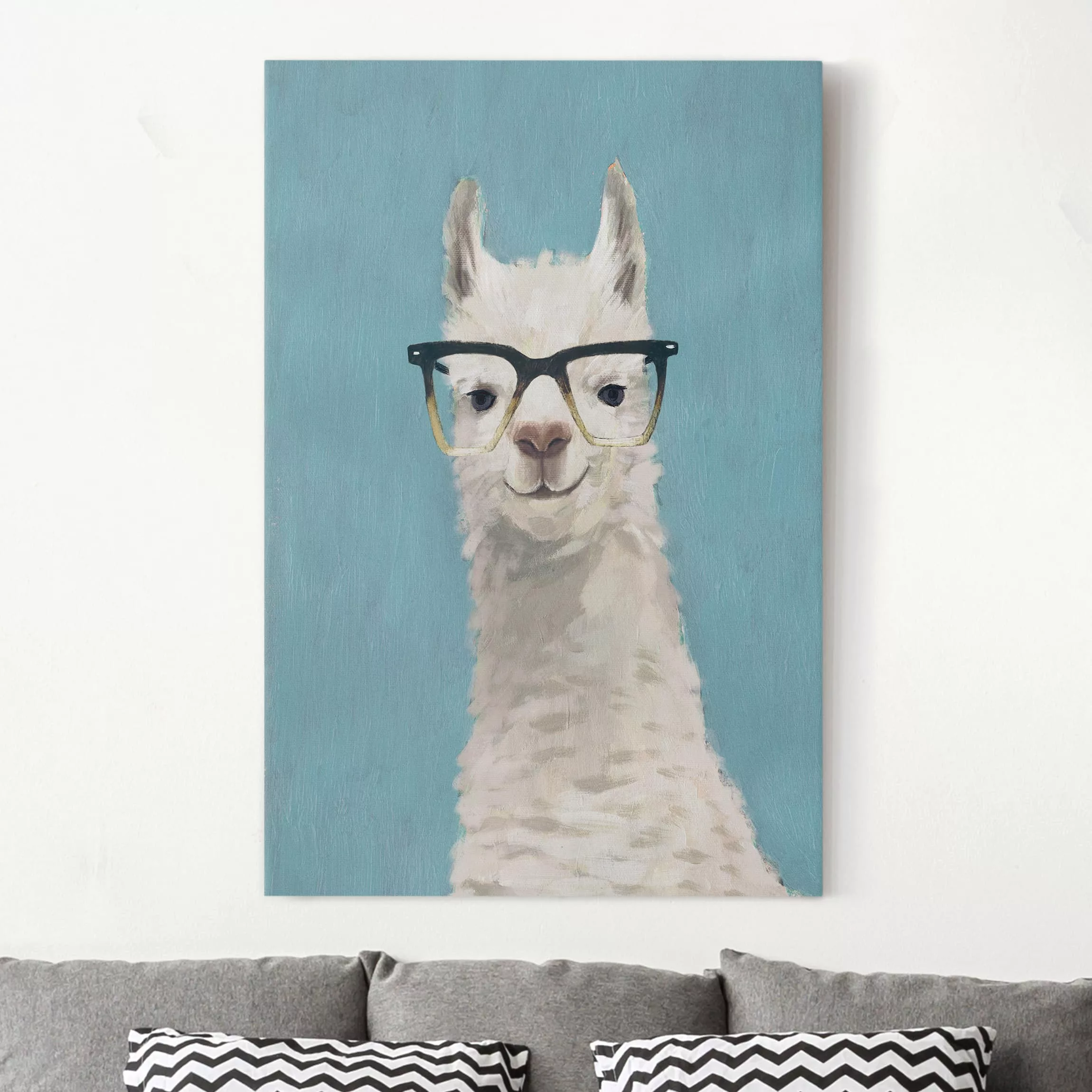 Leinwandbild Tiere - Hochformat Lama mit Brille IV günstig online kaufen