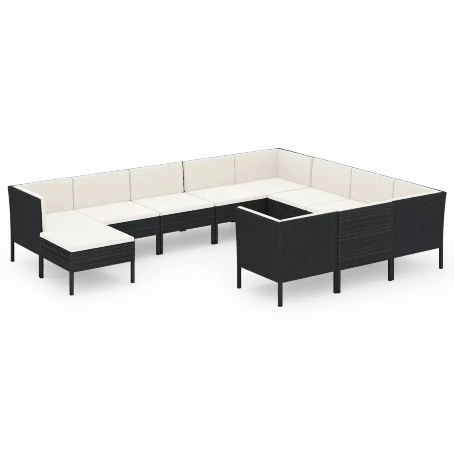 11-tlg. Garten-lounge-set Mit Auflagen Poly Rattan Schwarz günstig online kaufen