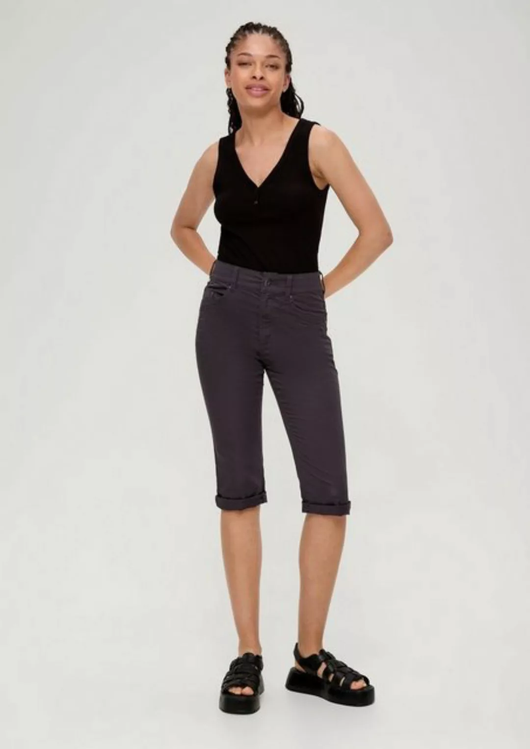 QS Shorts Slim: Capri aus Baumwollsatin günstig online kaufen