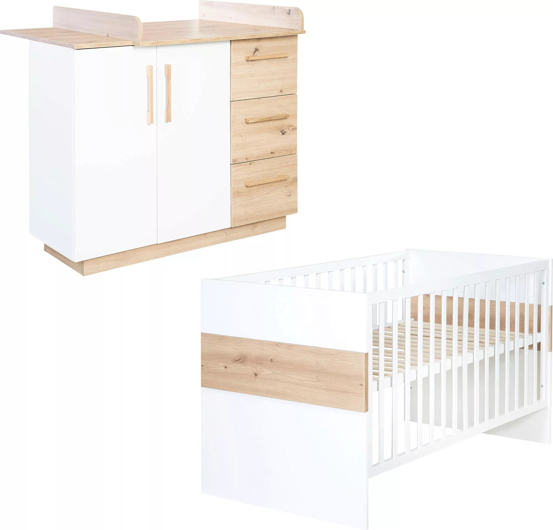 roba® Babyzimmer-Komplettset »Lion, Weiß/Artisan Eiche«, (Spar-Set, Babybet günstig online kaufen