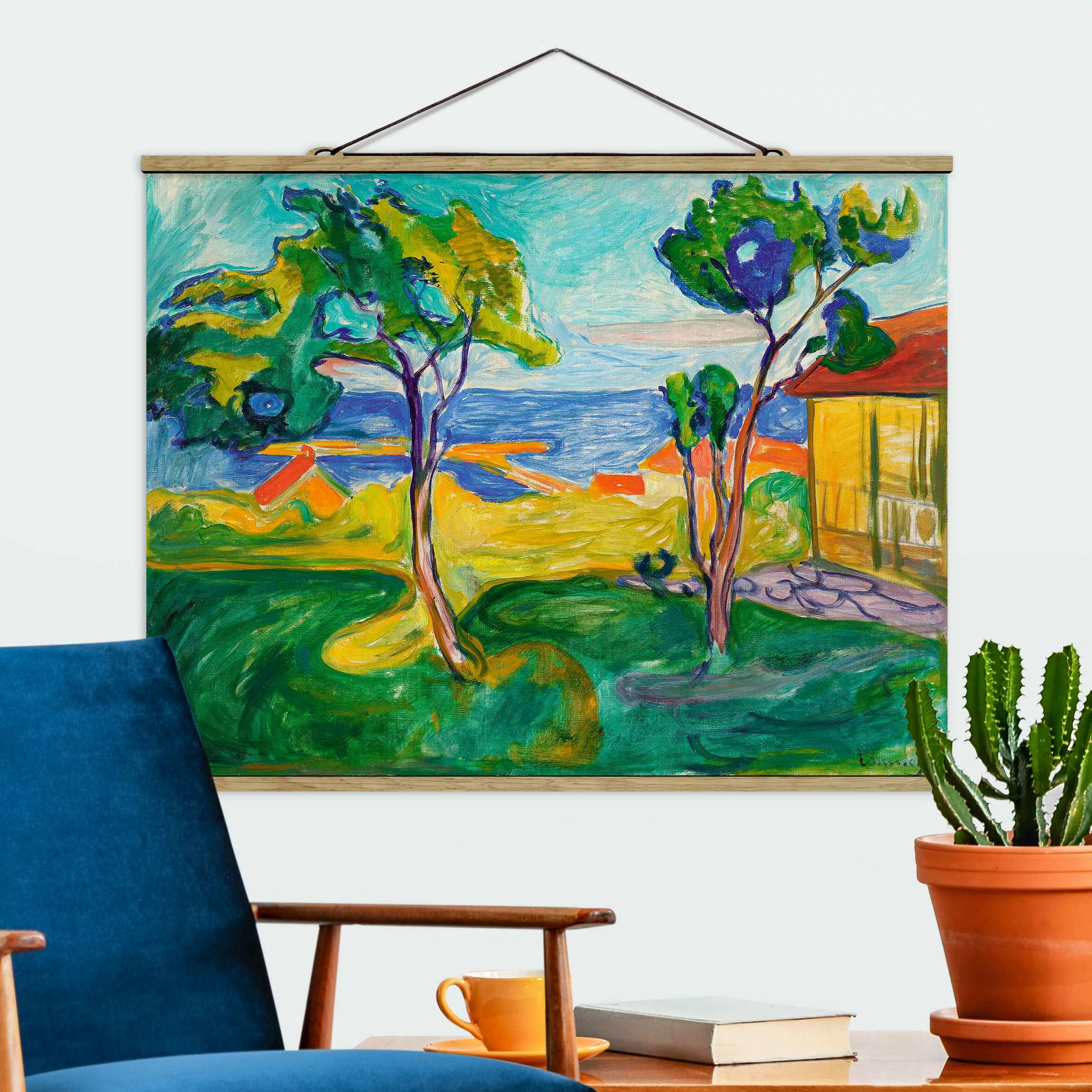 Stoffbild Strand mit Posterleisten - Querformat Edvard Munch - Der Garten günstig online kaufen