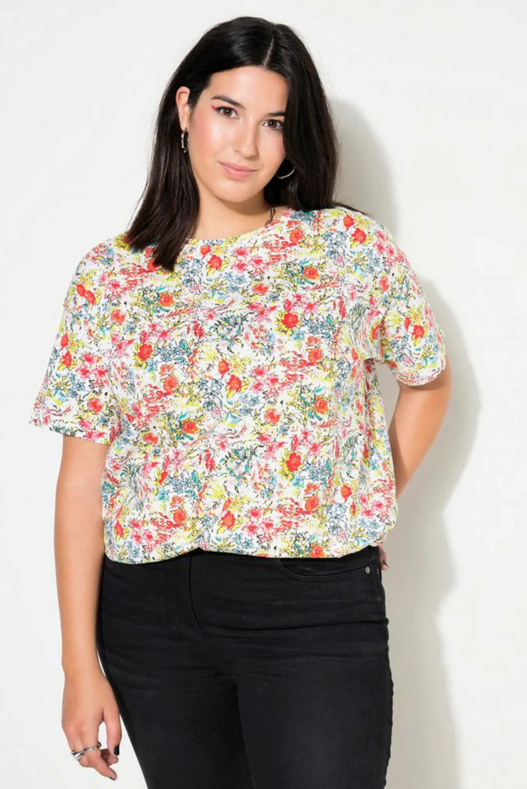 Studio Untold Rundhalsshirt Oversized-Shirt Flower-Print Rundhals Halbarm günstig online kaufen