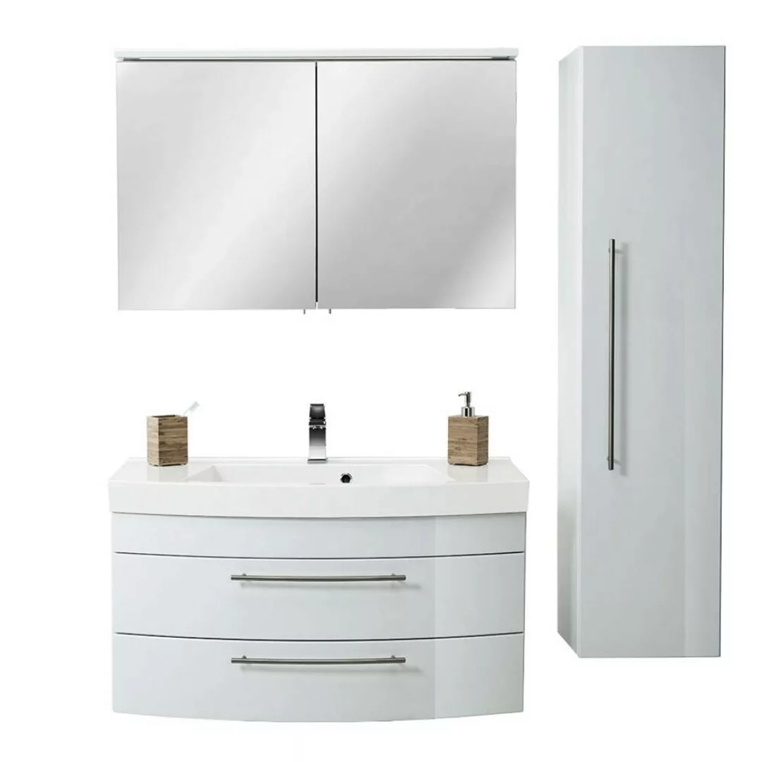 Lomadox Badmöbel Set mit 100cm Waschtisch LUINO-02 LED-Spiegelschrank & Hoc günstig online kaufen