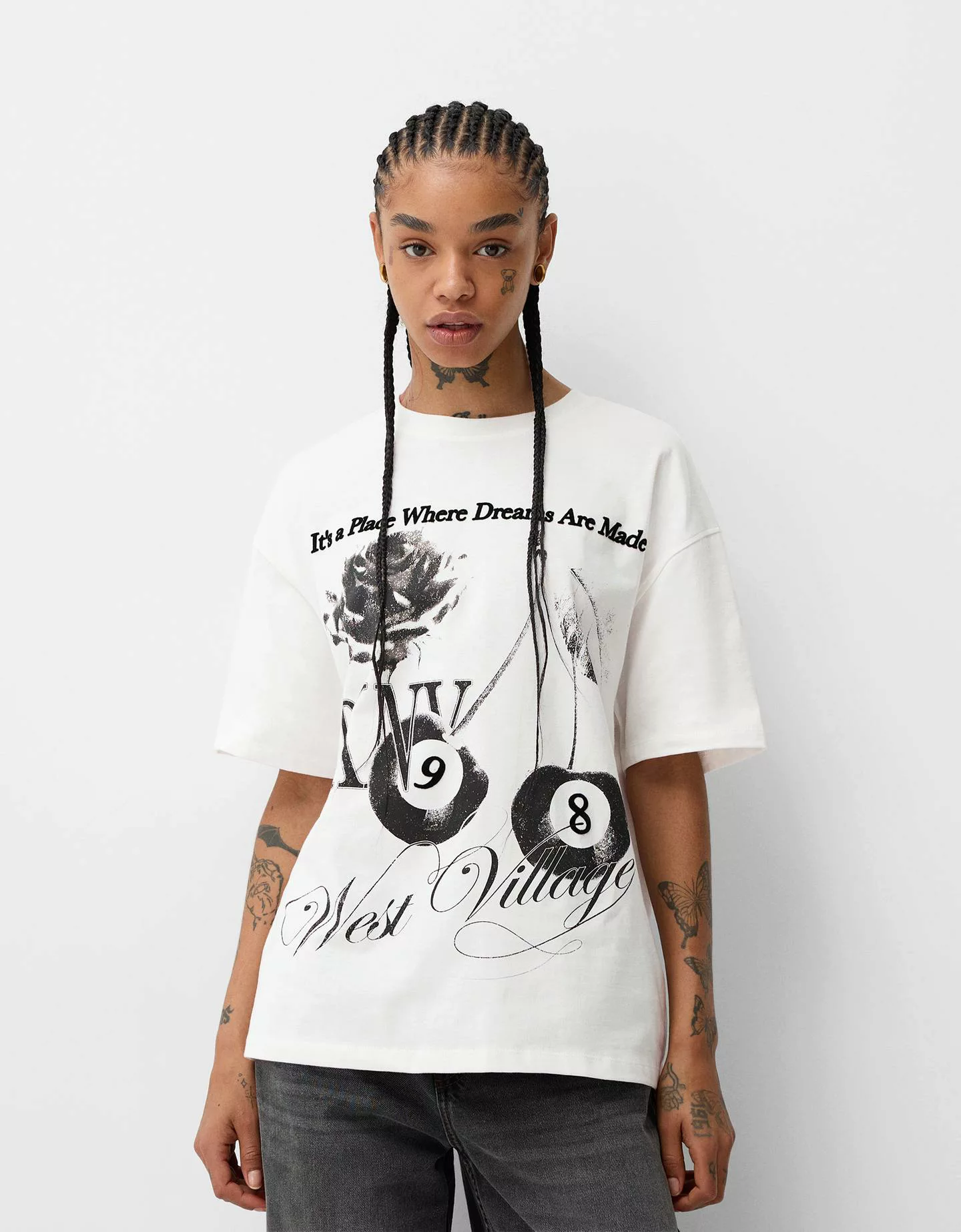 Bershka T-Shirt Mit Print Damen M Grbrochenes Weiss günstig online kaufen