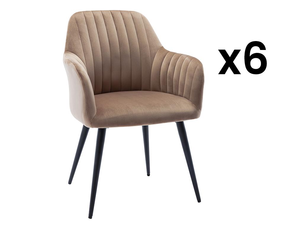 Stuhl mit Armlehnen 6er-Set - Samt & Metall schwarz - Beige - ELEANA günstig online kaufen