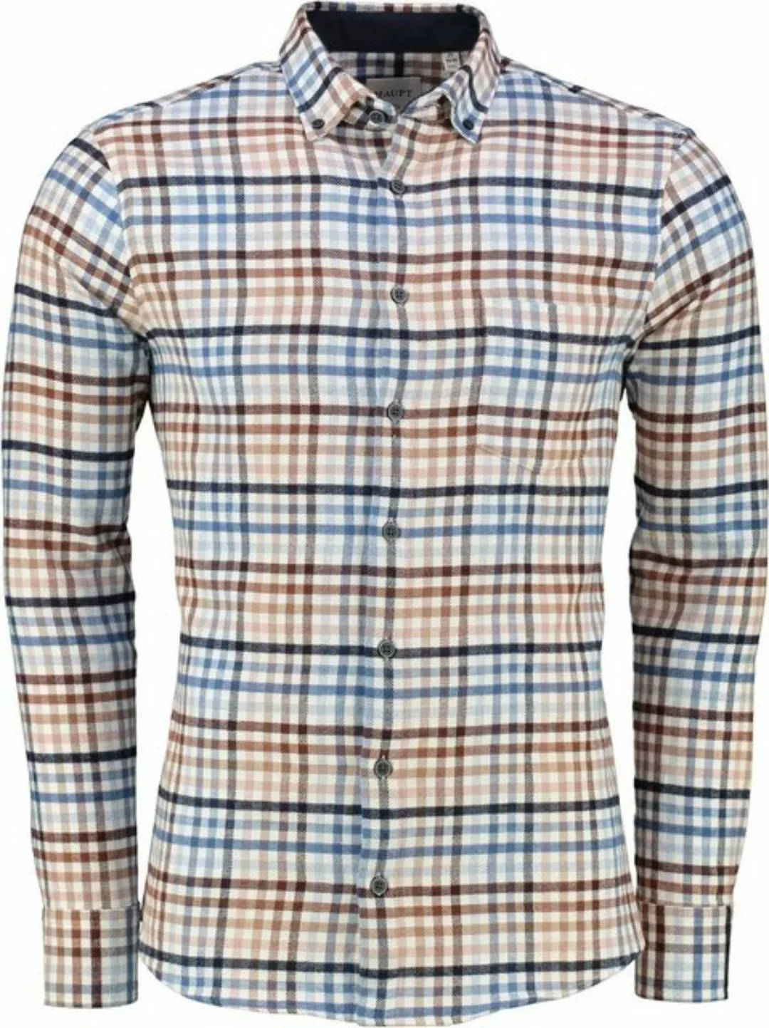 Haupt Businesshemd HAUPT Flanell Hemd blau kariert Modern Fit Langarm günstig online kaufen