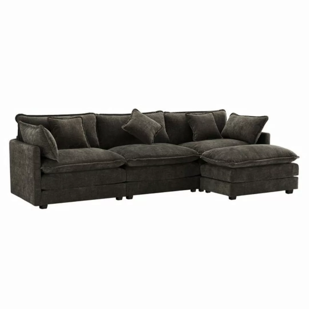 SOFTWEARY Ecksofa L-Form, mit Hocker, Zier- und Armlehnenkissen, Chenille günstig online kaufen