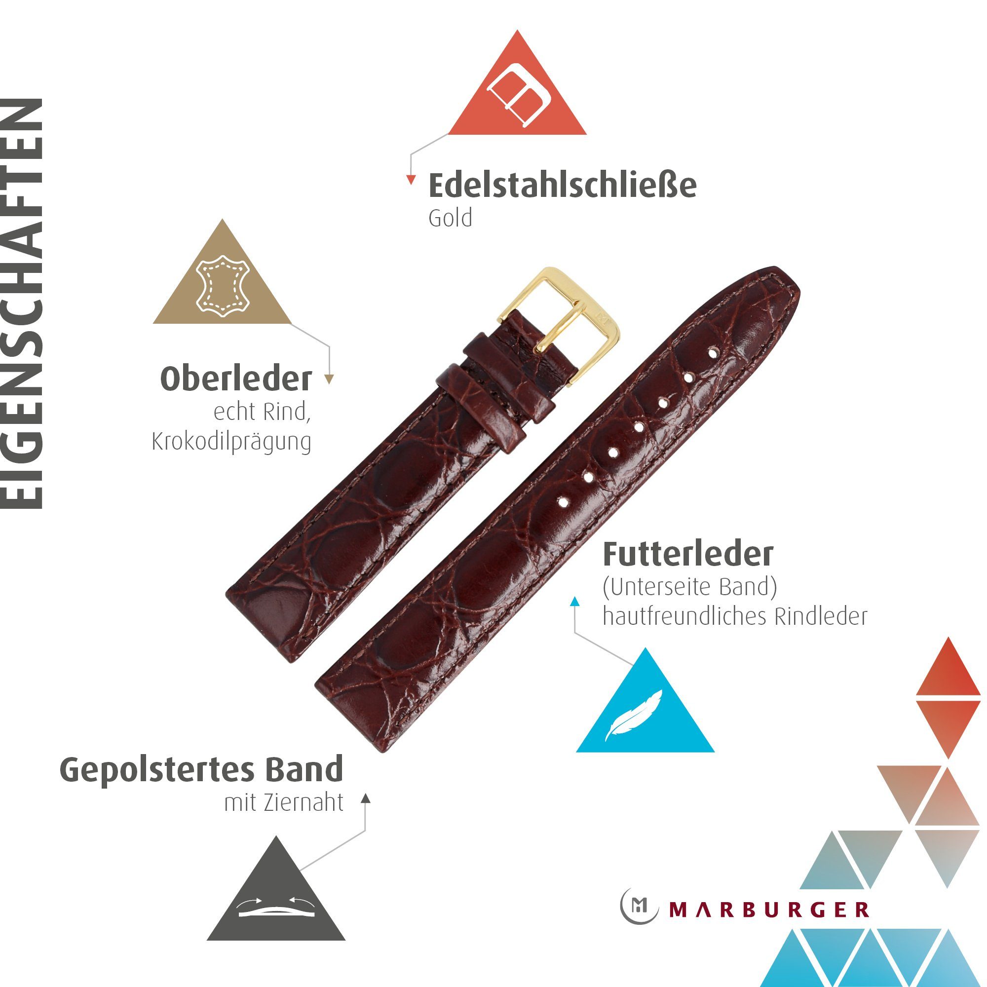 MARBURGER Uhrenarmband 18mm Leder Kroko (Caiman) günstig online kaufen