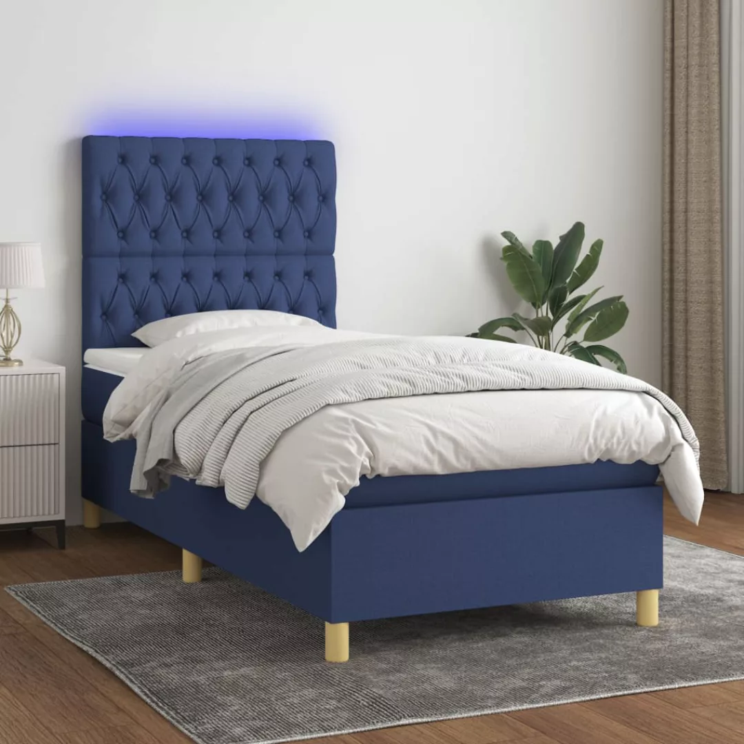 Vidaxl Boxspringbett Mit Matratze & Led Blau 80x200 Cm Stoff günstig online kaufen