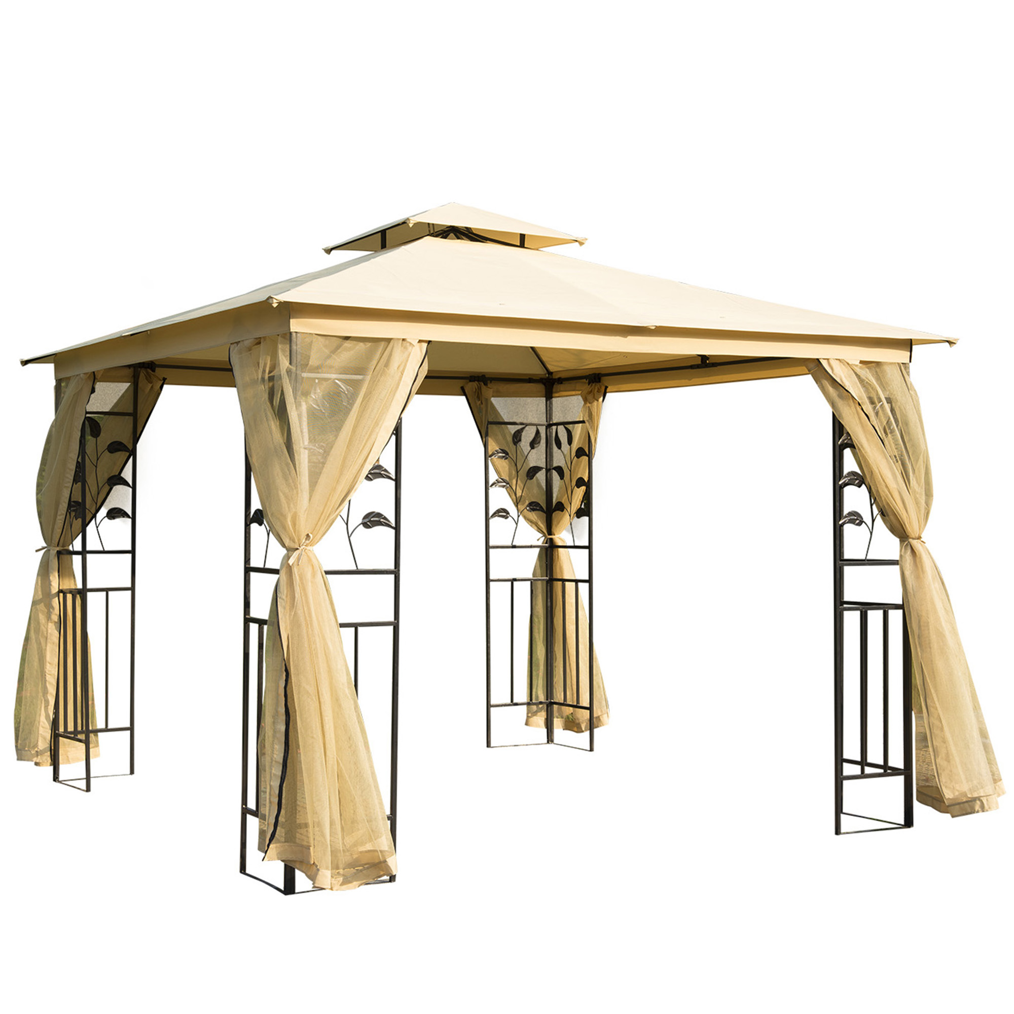 Outsunny Luxus Pavillon 3x3 m Gartenpavillon Partyzelt Festzelt Gartenzelt günstig online kaufen