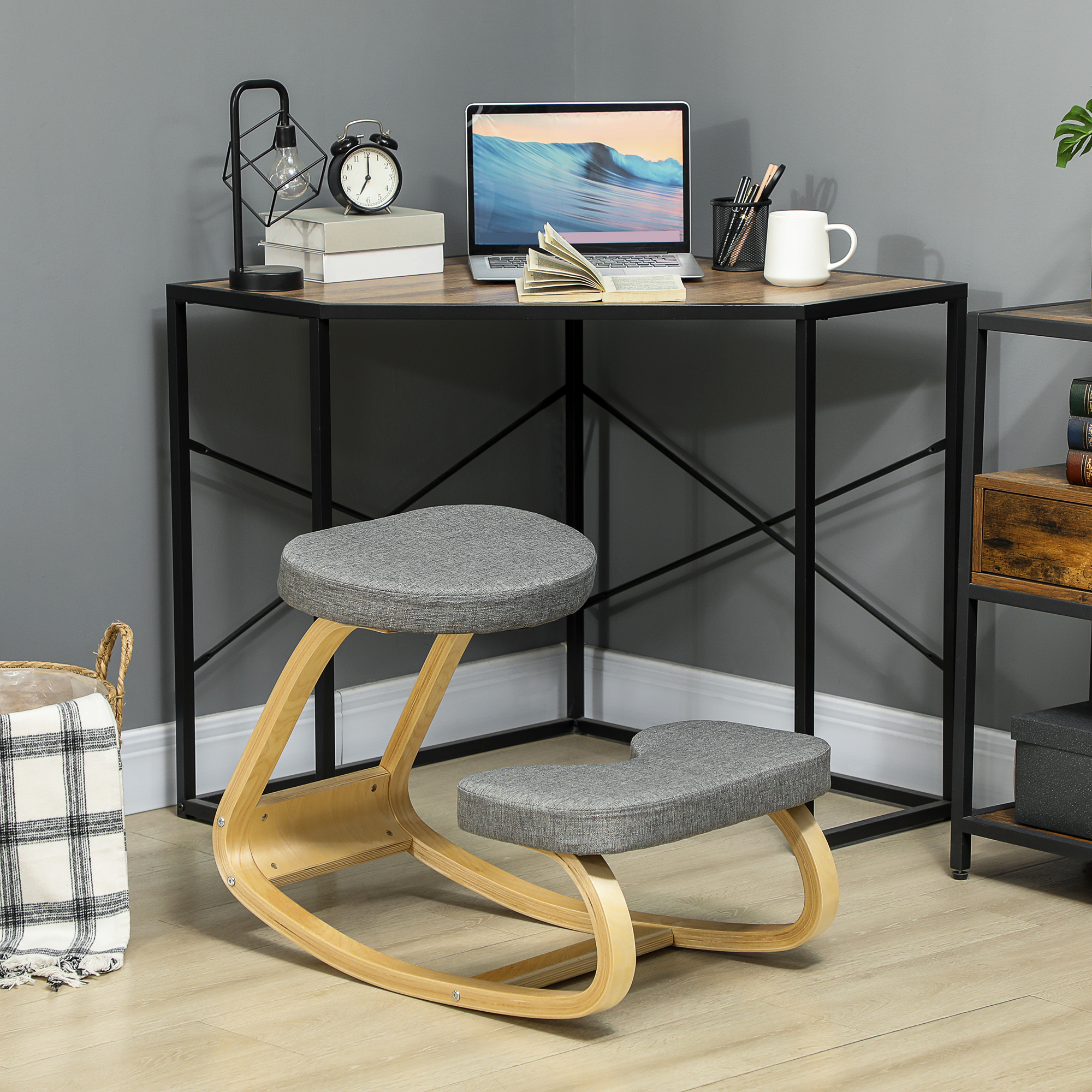 HOMCOM Kniestuhl, ergonomischer Schaukelholzstuhl, Kniestützsitz für Home O günstig online kaufen