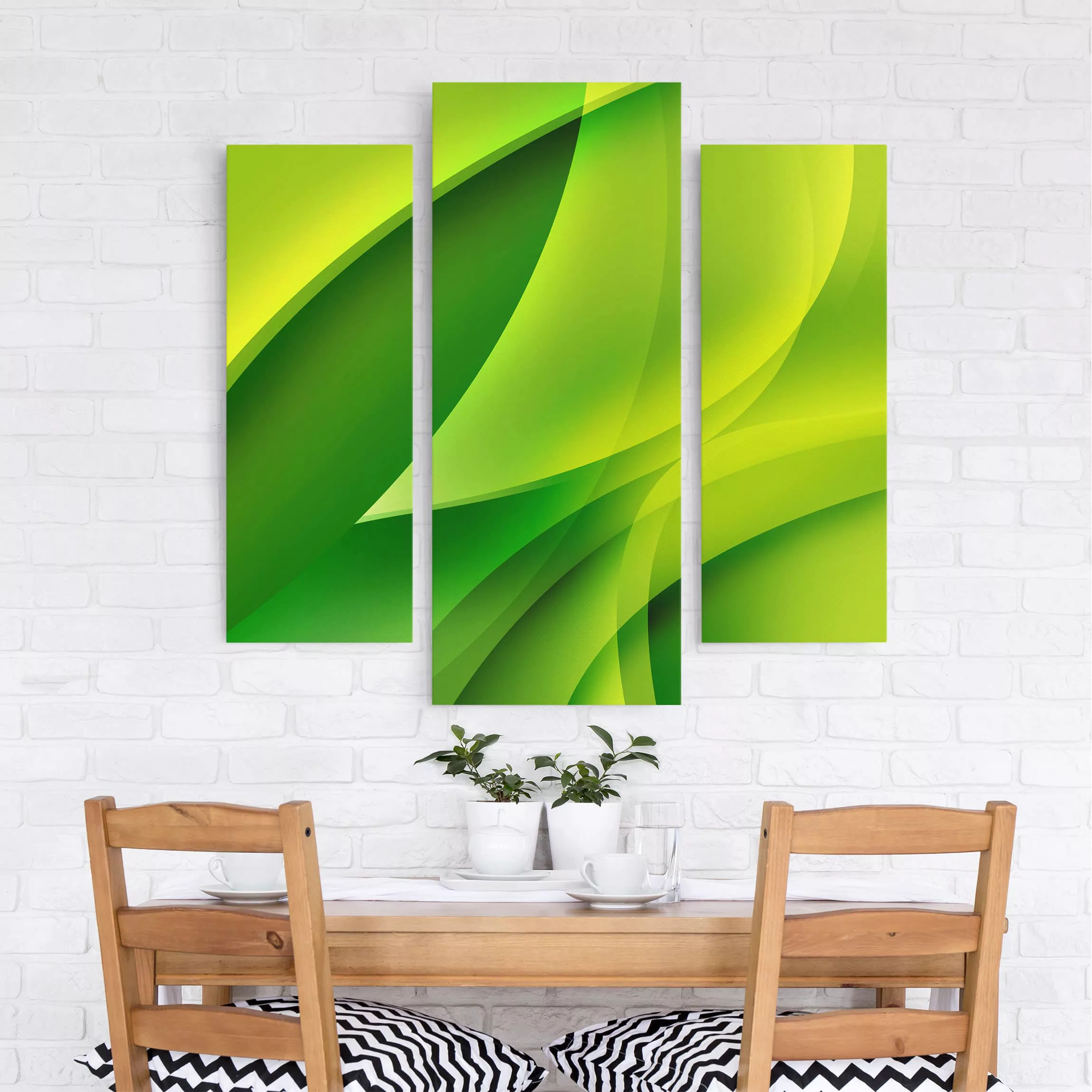 3-teiliges Leinwandbild Abstrakt - Querformat Green Composition günstig online kaufen