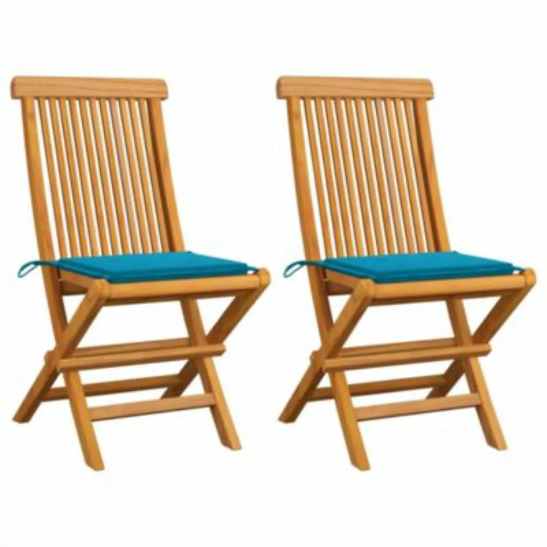 vidaXL Gartenstühle mit Blauen Kissen 2 Stk. Massivholz Teak Gartenstuhl bl günstig online kaufen