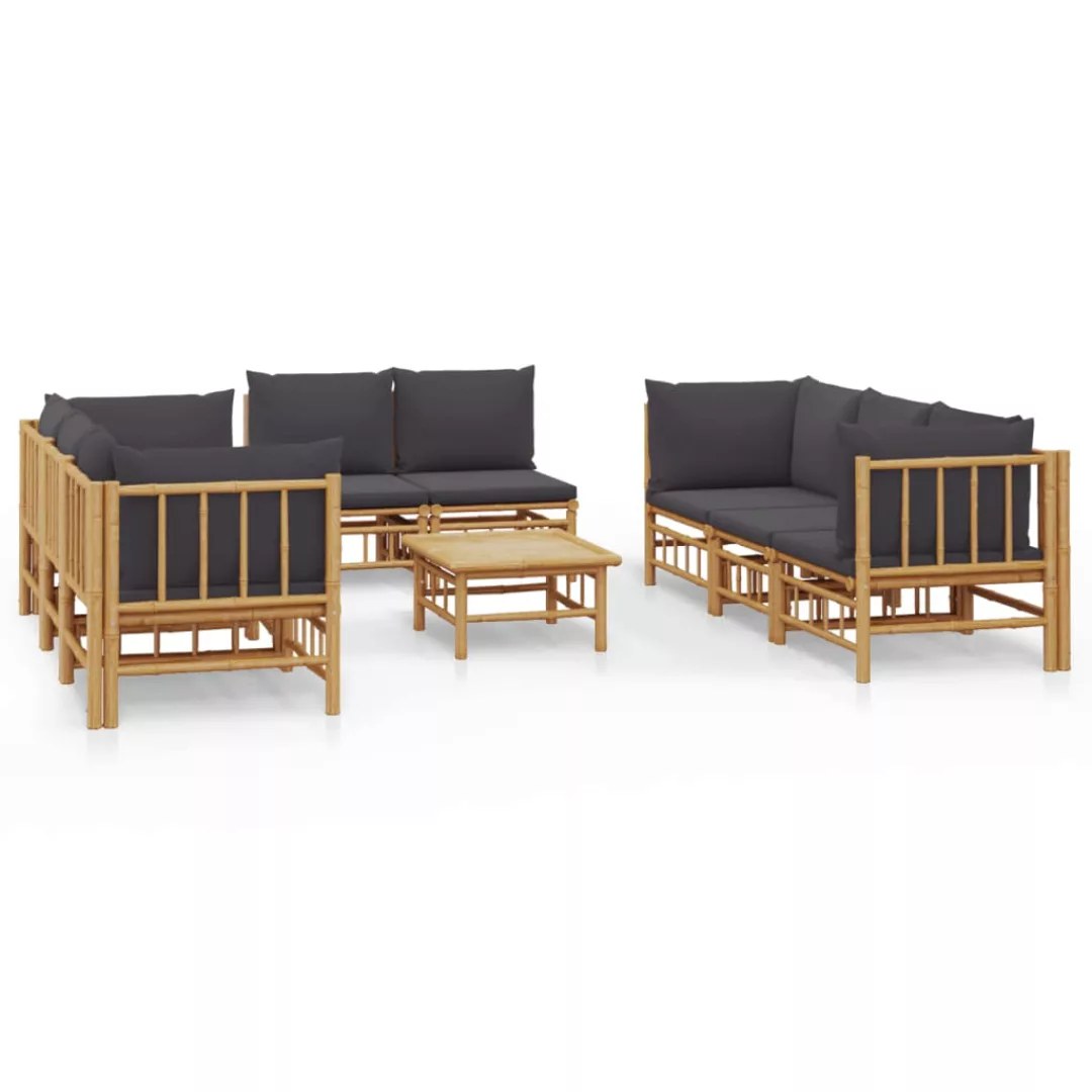 Vidaxl 9-tlg. Garten-lounge-set Mit Dunkelgrauen Kissen Bambus günstig online kaufen