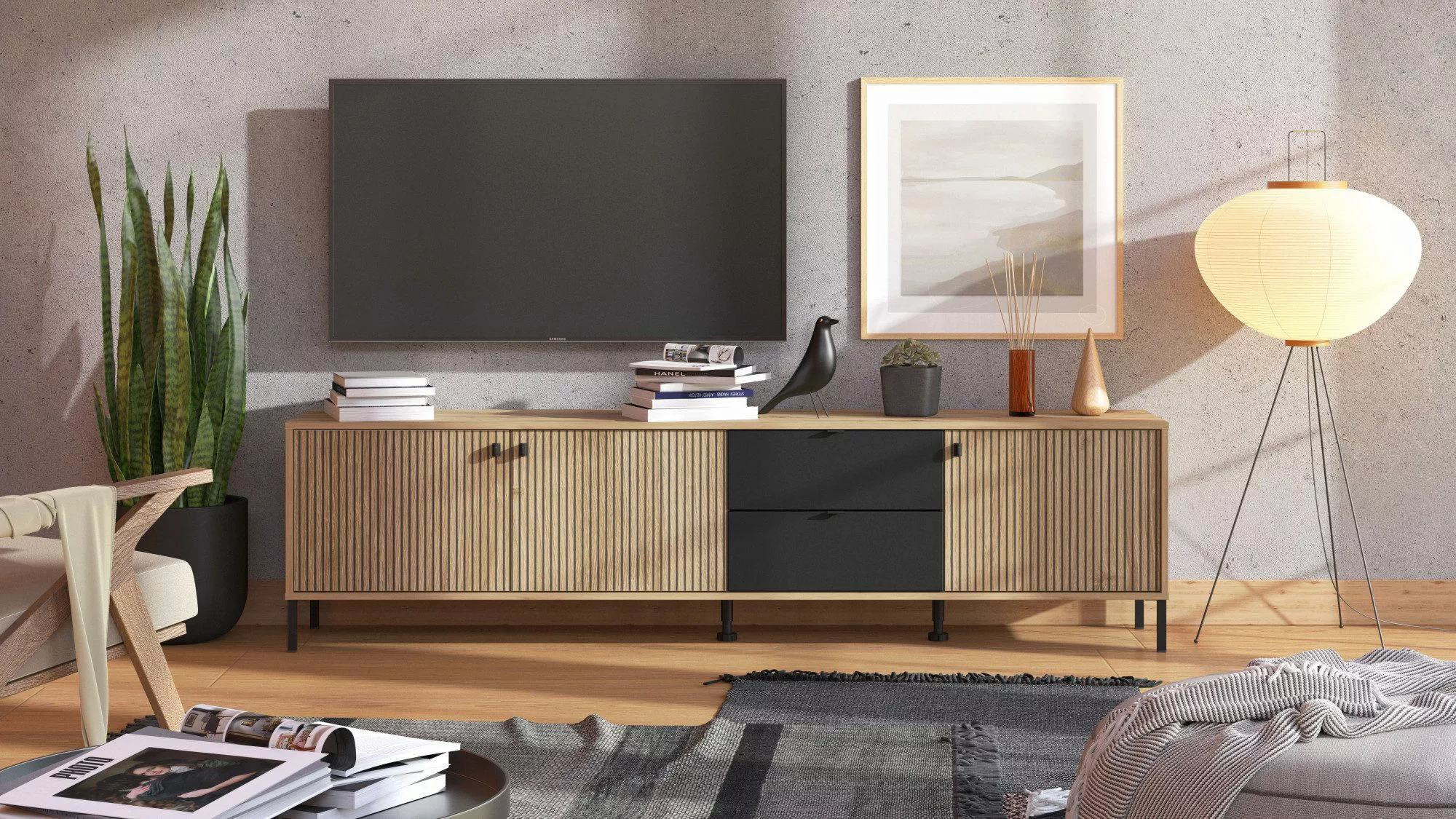 Home affaire Lowboard "Mayenne TV-Lowbord, Breite 208 cm", Kommode mit 3 Tü günstig online kaufen