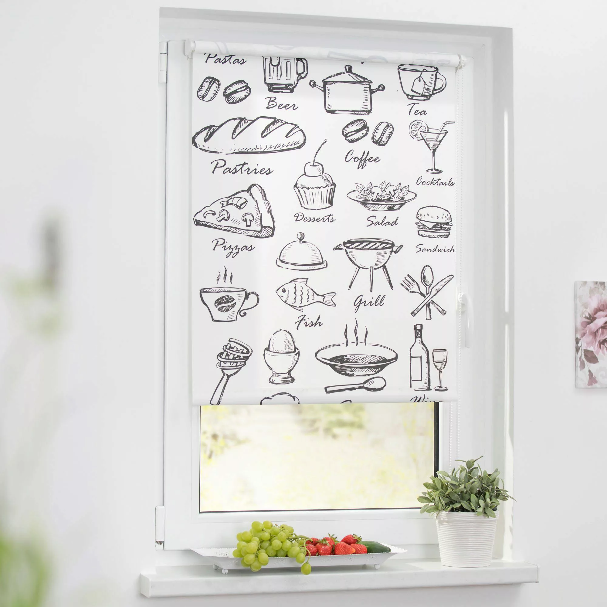 Seitenzugrollo Klemmfix Motiv Menü, LICHTBLICK ORIGINAL, günstig online kaufen