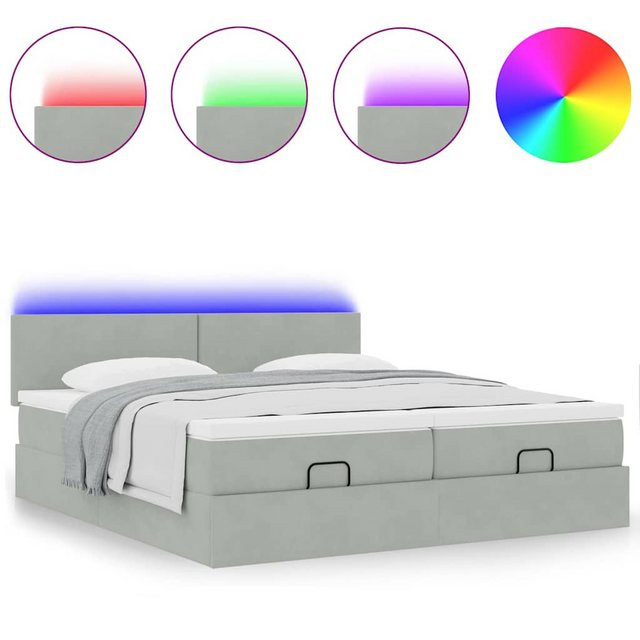 vidaXL Bett, Ottoman-Bett mit Matratzen & LEDs Hellgrau 180x200 cm Samt günstig online kaufen