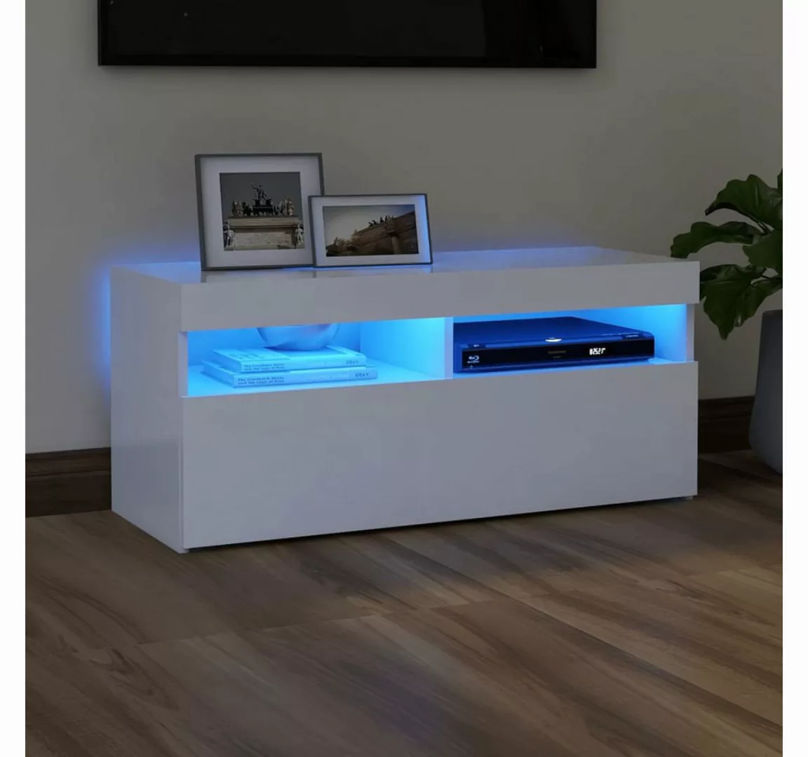 vidaXL TV-Schrank TV-Schrank mit LED Leuchten Weiß 90x35x40 cm Lowboard günstig online kaufen