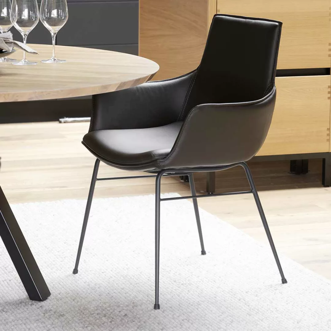 Moderne Esstisch Stühle in Braun Echtleder Armlehnen (2er Set) günstig online kaufen