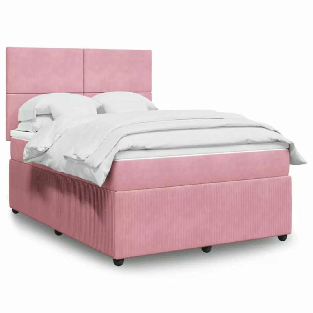 vidaXL Boxspringbett, Boxspringbett mit Matratze Rosa 140x200 cm Samt günstig online kaufen