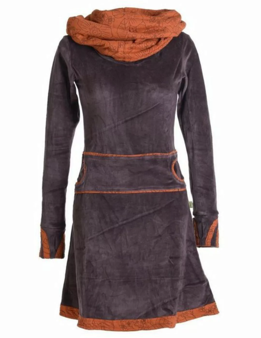 Vishes Midikleid Samtkleid warm mit großem Kapuzenkragen Ethno, Hippie, Goa günstig online kaufen