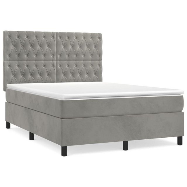 furnicato Bett Boxspringbett mit Matratze Hellgrau 140x190 cm Samt günstig online kaufen