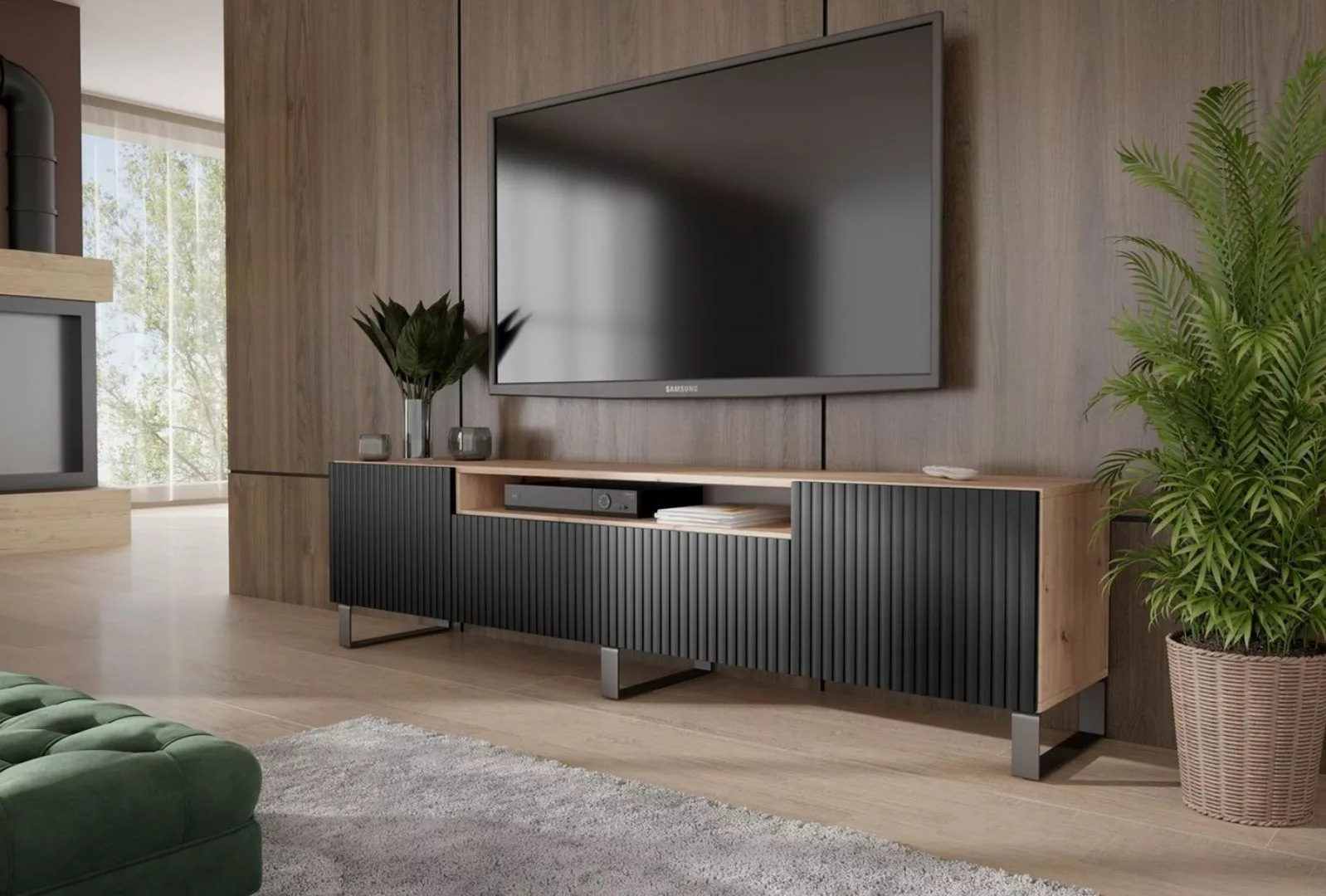 Beautysofa TV-Schrank Rio (Schrank mit Scharniertüren, modernes / loft Stil günstig online kaufen