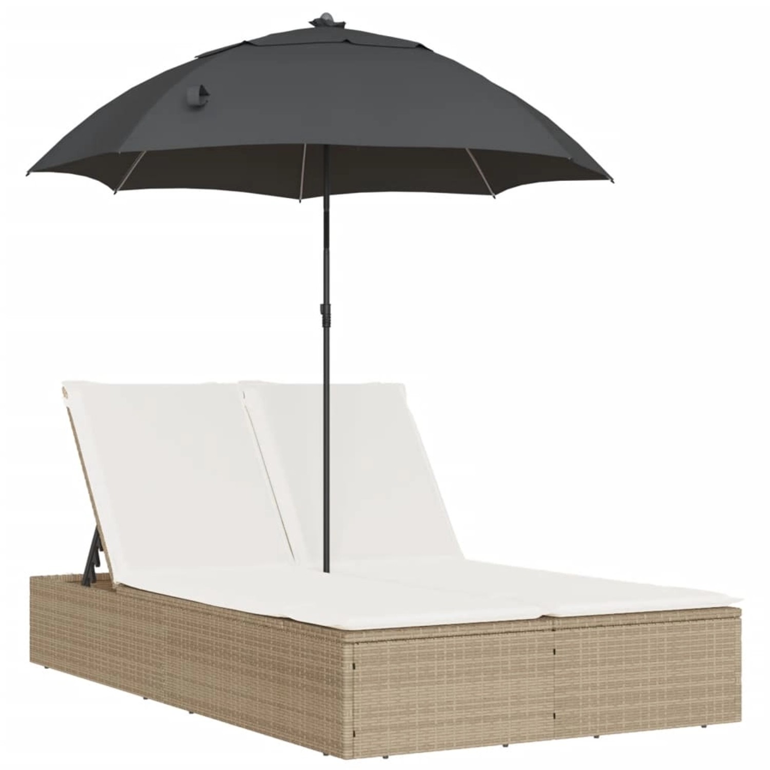 VidaXL Doppel-Sonnenliege mit Kissen & Sonnenschirm Beige Poly Rattan günstig online kaufen