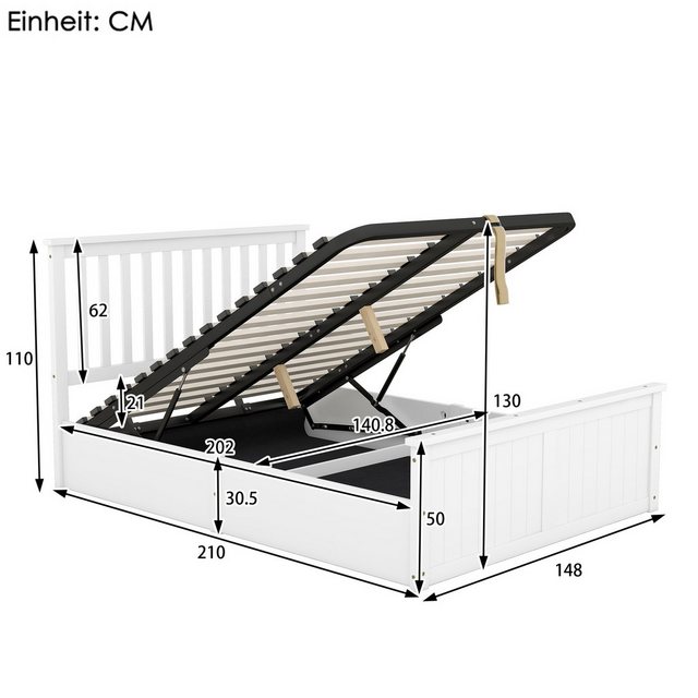 TavilaEcon Holzbett Hydraulisches Doppelbett Stauraumbett mit Lattenrost, f günstig online kaufen