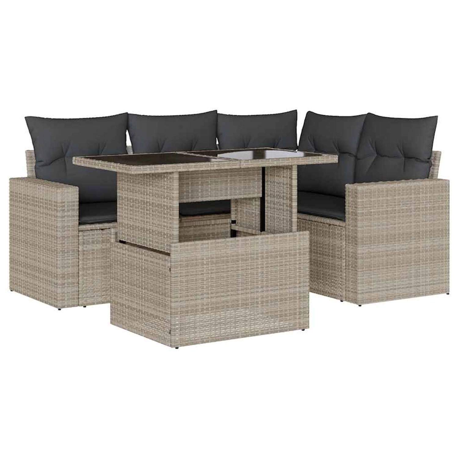 vidaXL 5-Tlg Garten-Sofagarnitur mit Kissen Hellgrau Poly Rattan 3267252 günstig online kaufen