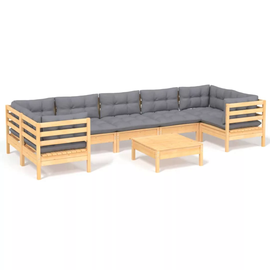 8-tlg. Garten-lounge-set Mit Grauen Kissen Kiefernholz günstig online kaufen