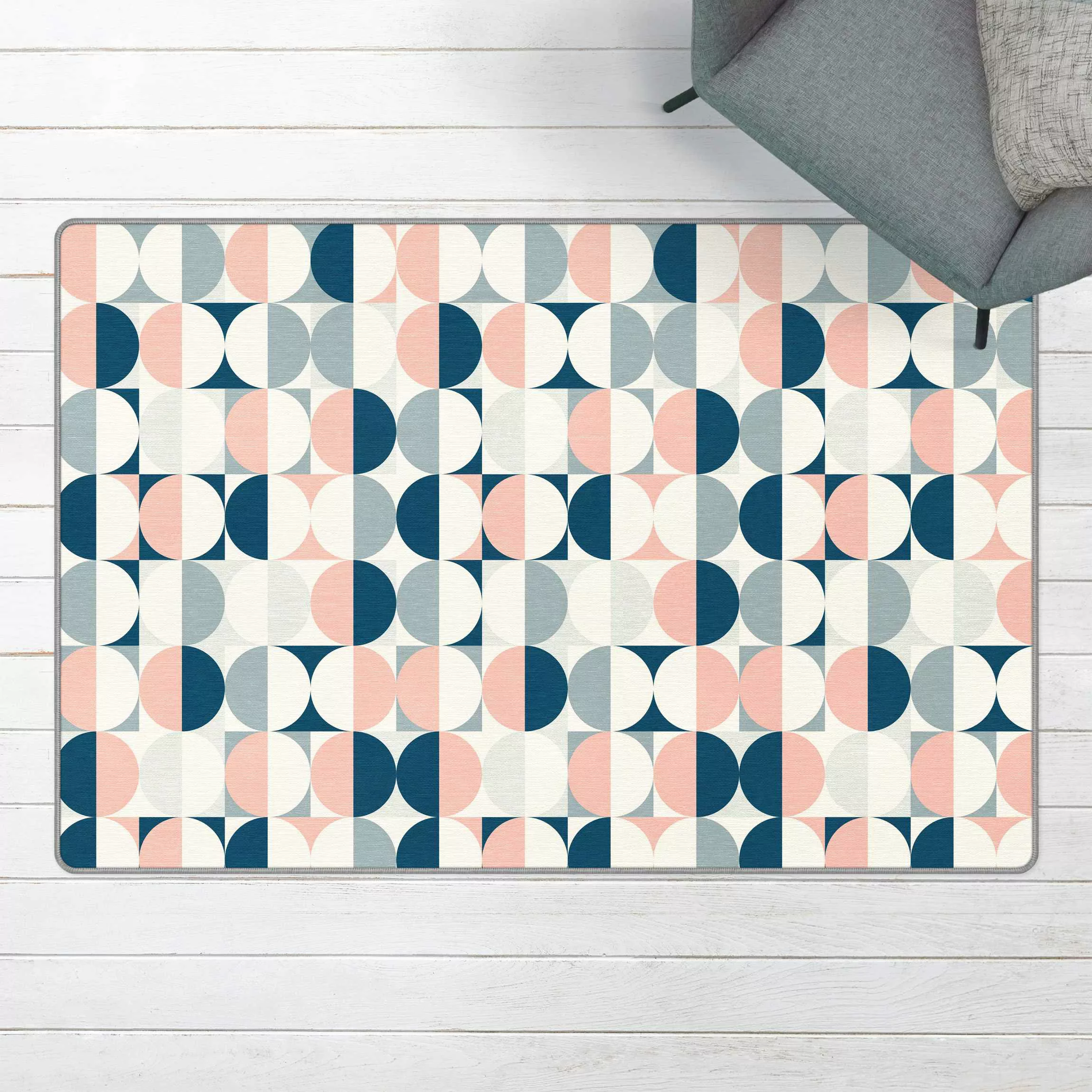 Teppich Halbkeis Muster in Blau mit Rosa günstig online kaufen