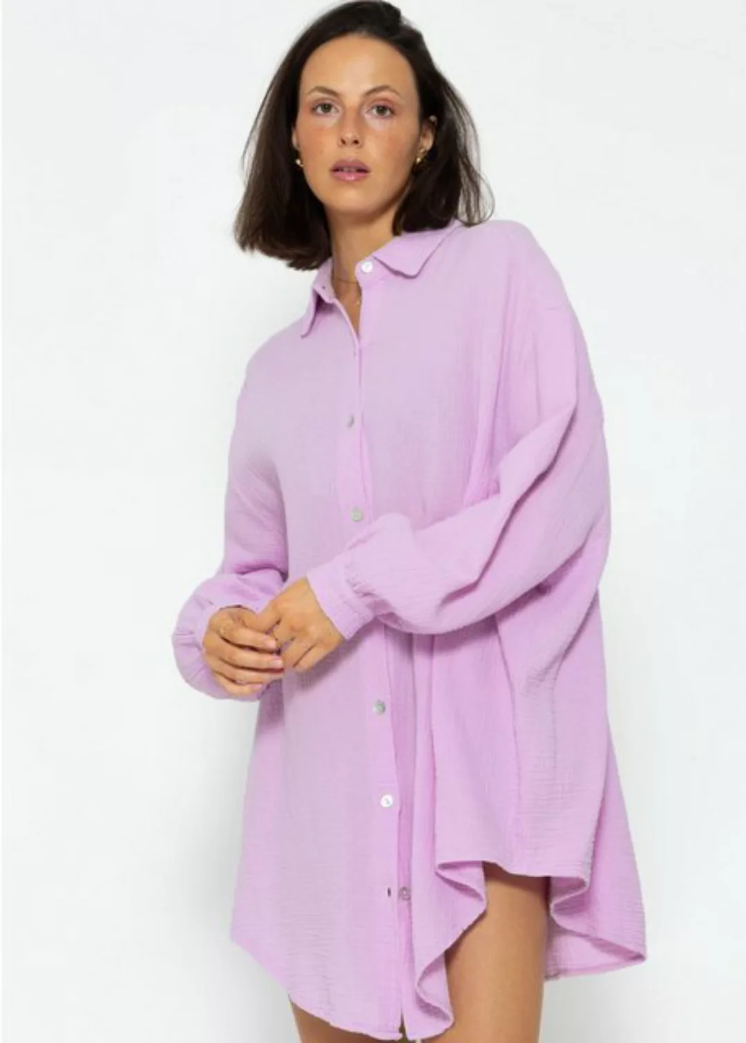 SASSYCLASSY Longbluse Oversize Musselin Bluse Damen Langarm Elegant Hemdblu günstig online kaufen