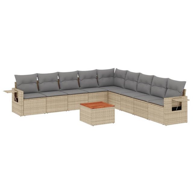 vidaXL Sofaelement 10-tlg. Garten-Sofagarnitur mit Kissen Beige Poly Rattan günstig online kaufen