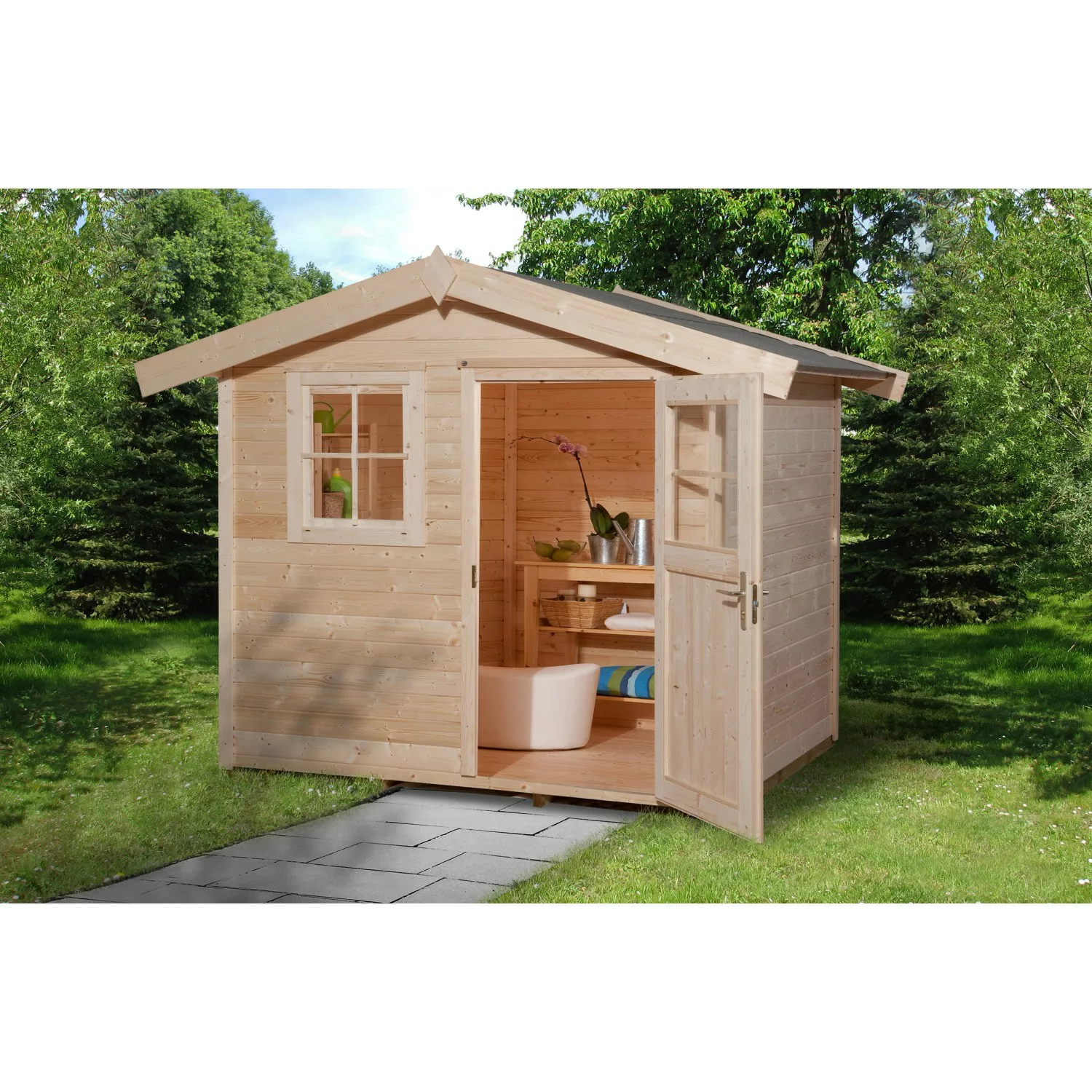 Weka Holz-Gartenhaus/Gerätehaus Satteldach Unbehandelt 274 cm günstig online kaufen