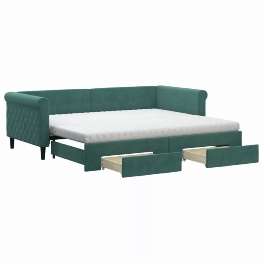 vidaXL Bett Tagesbett Ausziehbar mit Schubladen Dunkelgrün 90x200 cm Samt günstig online kaufen