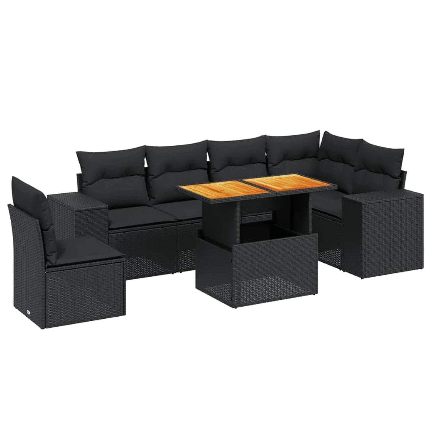 vidaXL 7-Tlg Garten-Sofagarnitur mit Kissen Schwarz Poly Rattan 3272658 günstig online kaufen