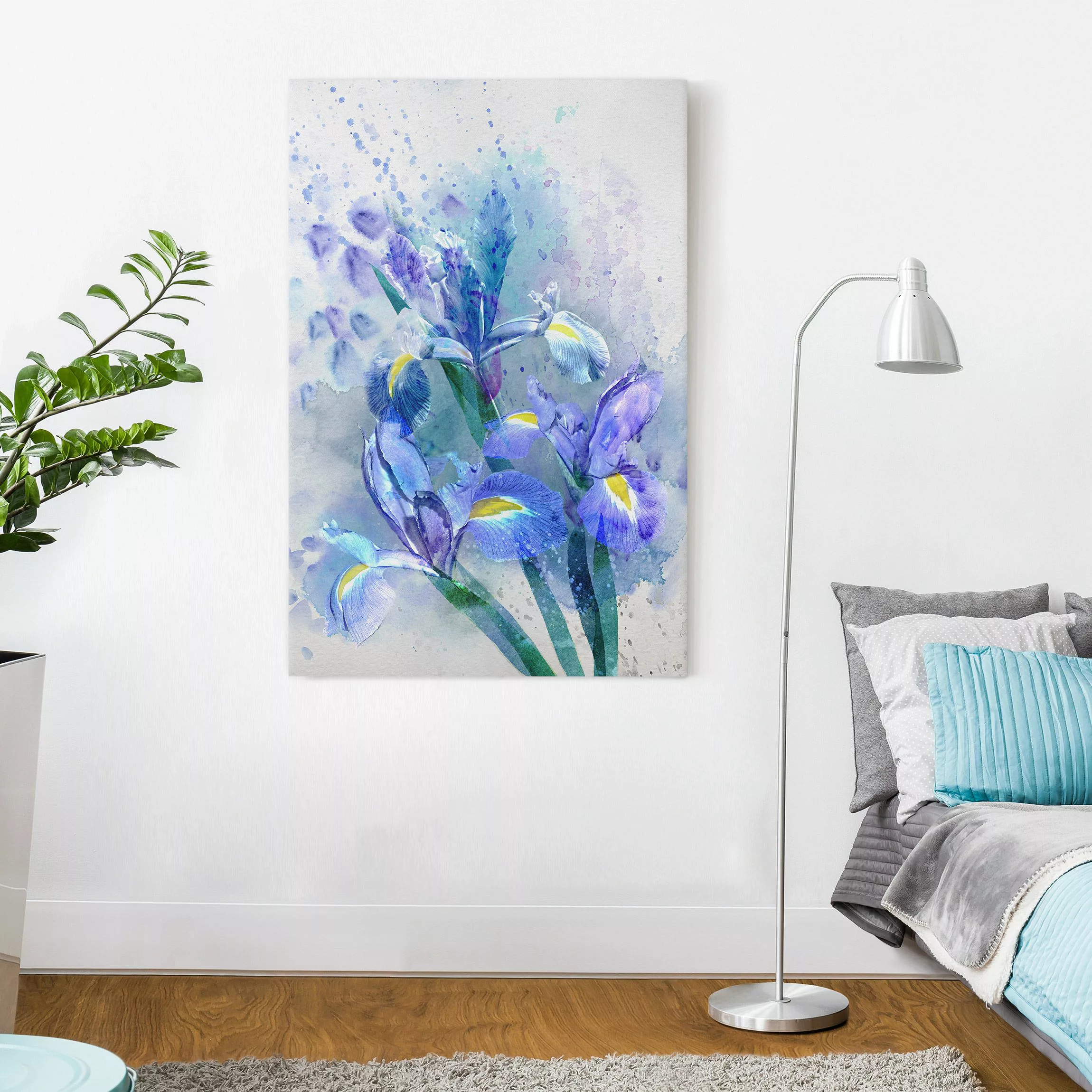 Leinwandbild - Hochformat Aquarell Blumen Iris günstig online kaufen