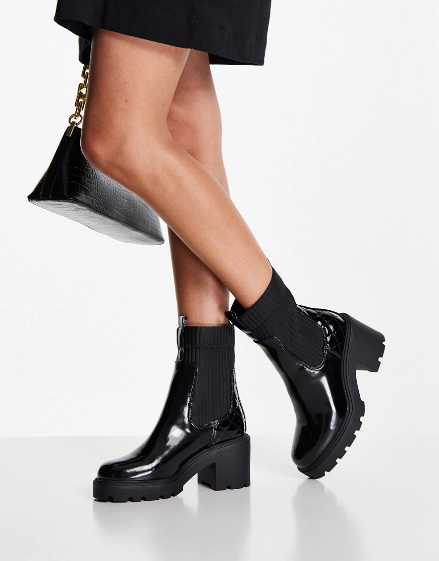 River Island – Robuste Stiefel in schwarzer Lackoptik mit Einsatz, gesteppt günstig online kaufen