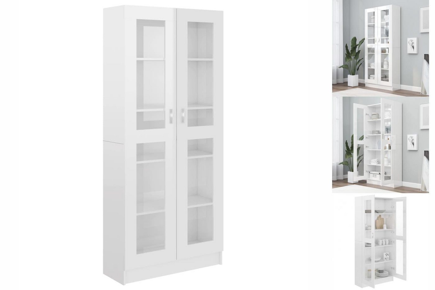 vidaXL Vitrine Bücherschrank Vitrinenschrank Vitrine Hochglanz-Weiß 82,5x30 günstig online kaufen