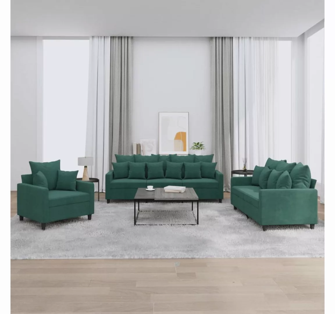 vidaXL Sofa Sofagarnitur Set mit Kissen Stoff, 3-tlg., Grün günstig online kaufen