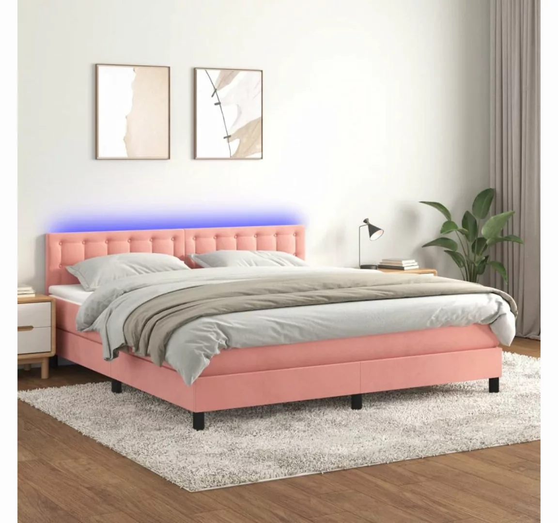 vidaXL Boxspringbett Boxspringbett mit Matratze LED Rosa 160x200 cm Samt Be günstig online kaufen