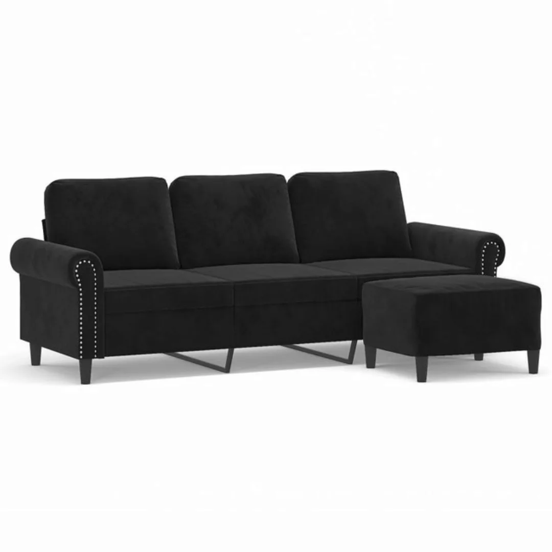 vidaXL Sofa 3-Sitzer-Sofa mit Hocker Schwarz 180 cm Samt günstig online kaufen